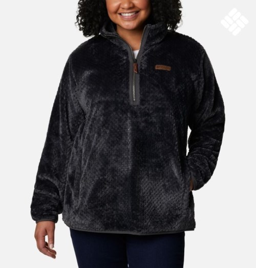 Women's Columbia Fireside Quarter Zip Sherpa Fleece Sweatshirts Black | Plus Size CA-P5A48